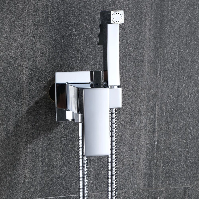 Sanitary Ware Square Brass Portable Bathroom Bidet Faucet Handheld Toliet Bidet Sprayer Kit