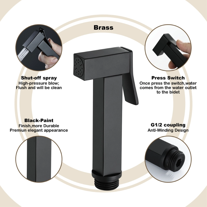 Square Chrome Bidet Spray Gun Handheld Brass Bidet Sprayer Toilet Washing Shattaf Bidet Spray
