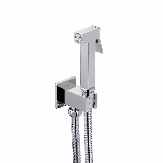 Chrome Square Handheld Bidet Spray Valve for Toilet Bathroom Shattaf Shower Bracket